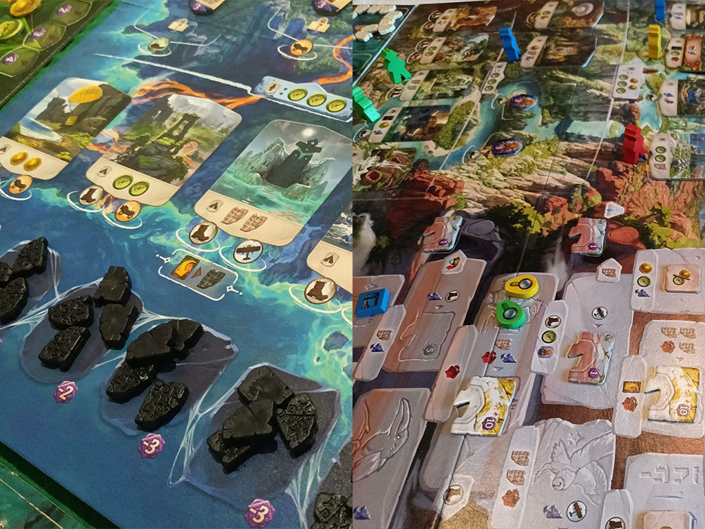 Partite in corso con l'espansione Le Rovine Perdute di Arnak: Sentieri Tortuosi.